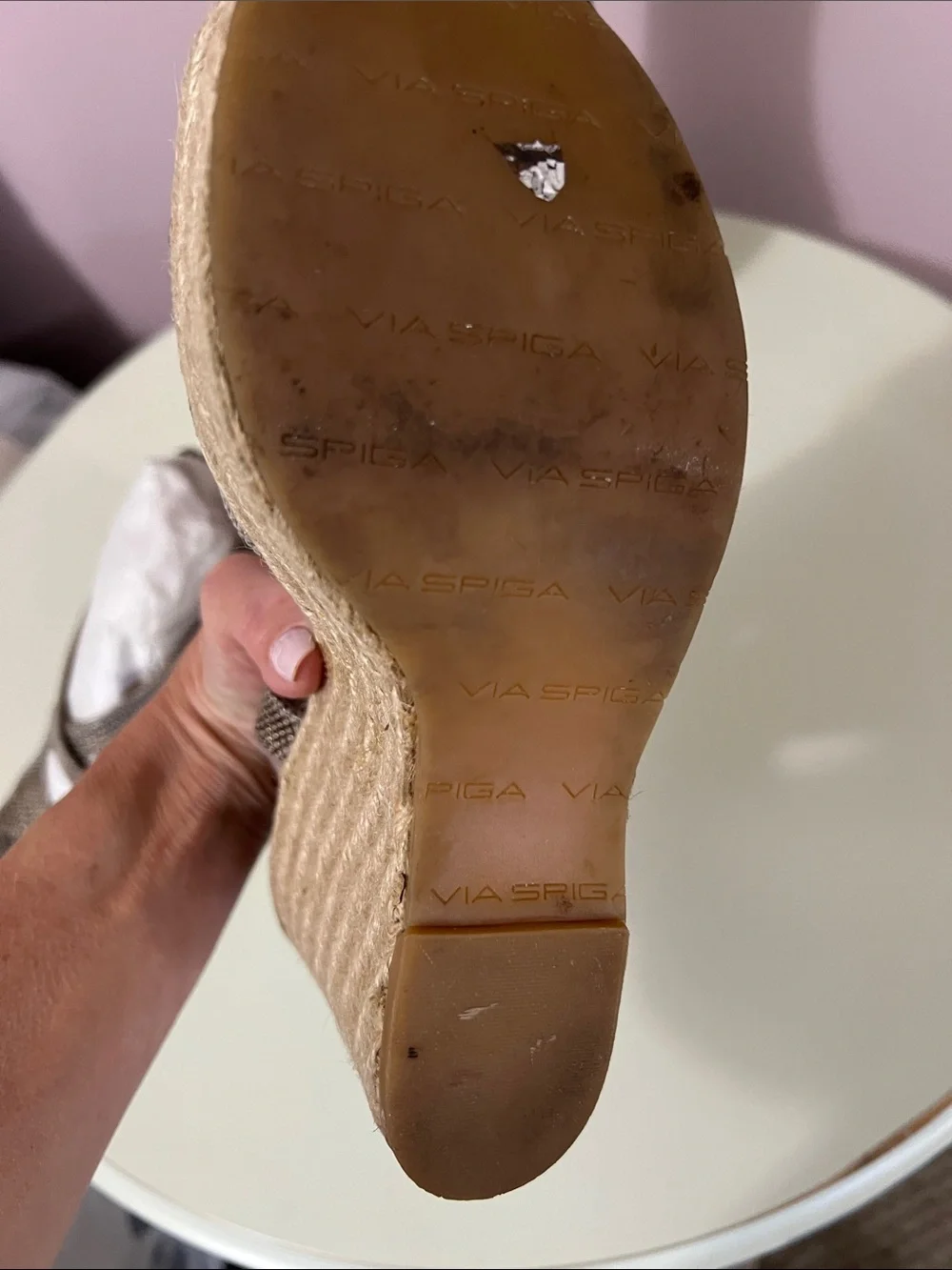 Via Spiga Metallic Taupe Espadrille Wedge Sandals